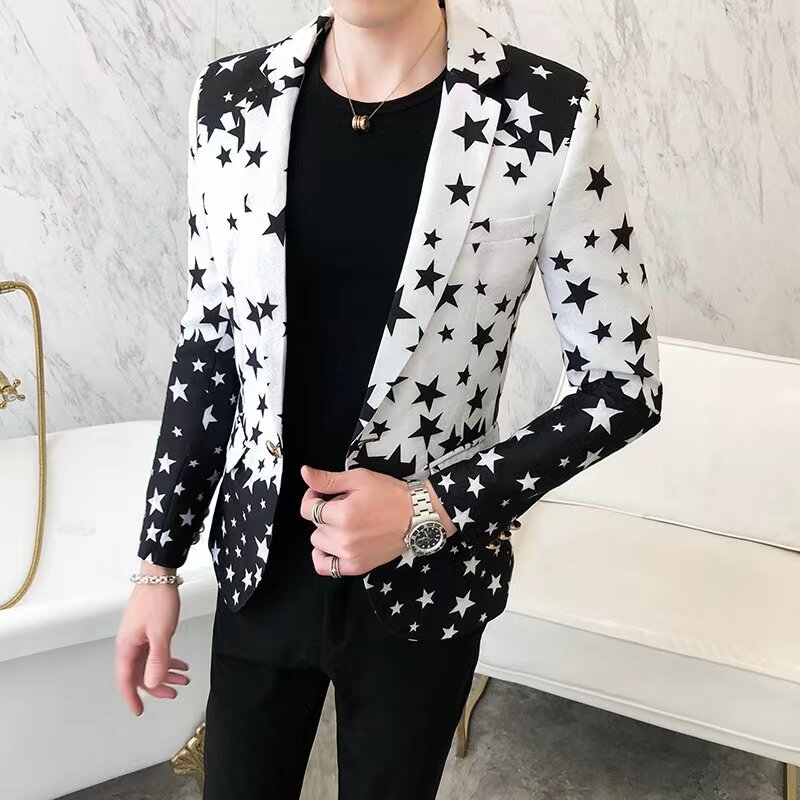 2025春季五角星印花小西装长袖外套男春季新款韩版潮百搭西服P120,男装西服,星座407-1