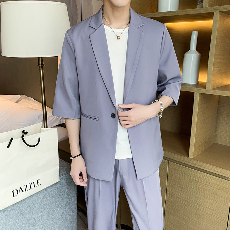 夏季男士日常休闲纯色西服套装P160,男装西服套装,星座407-1