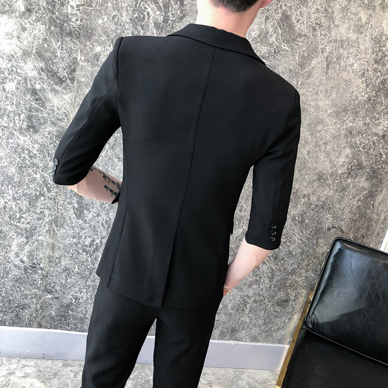 男士短款立领纯色西服胸口徽章套装P135,男装西服,星座407-1