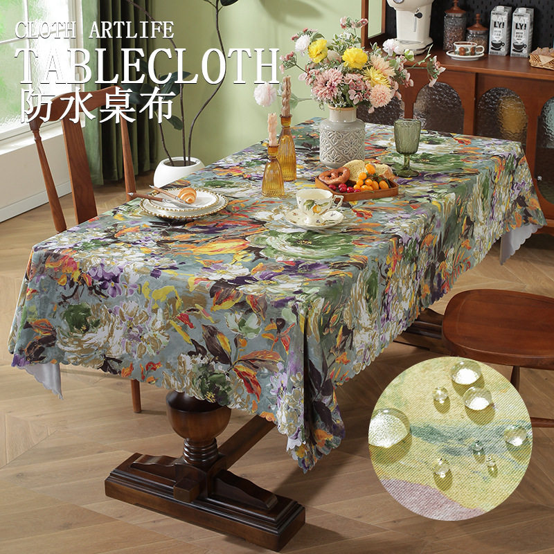 墨绿色油画风复古桌布高级感氛围感美式防水防油餐桌美式茶几台布,居家布艺,桌布,淘宝优惠券,粉丝福利购,淘宝优惠卷