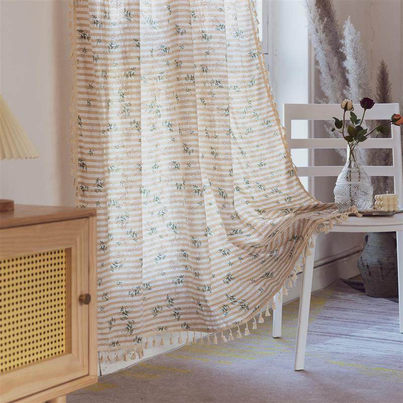 出口韩国窗帘成品日式小清新穿杆口袋式丁香花阳台半遮光小窗帘子