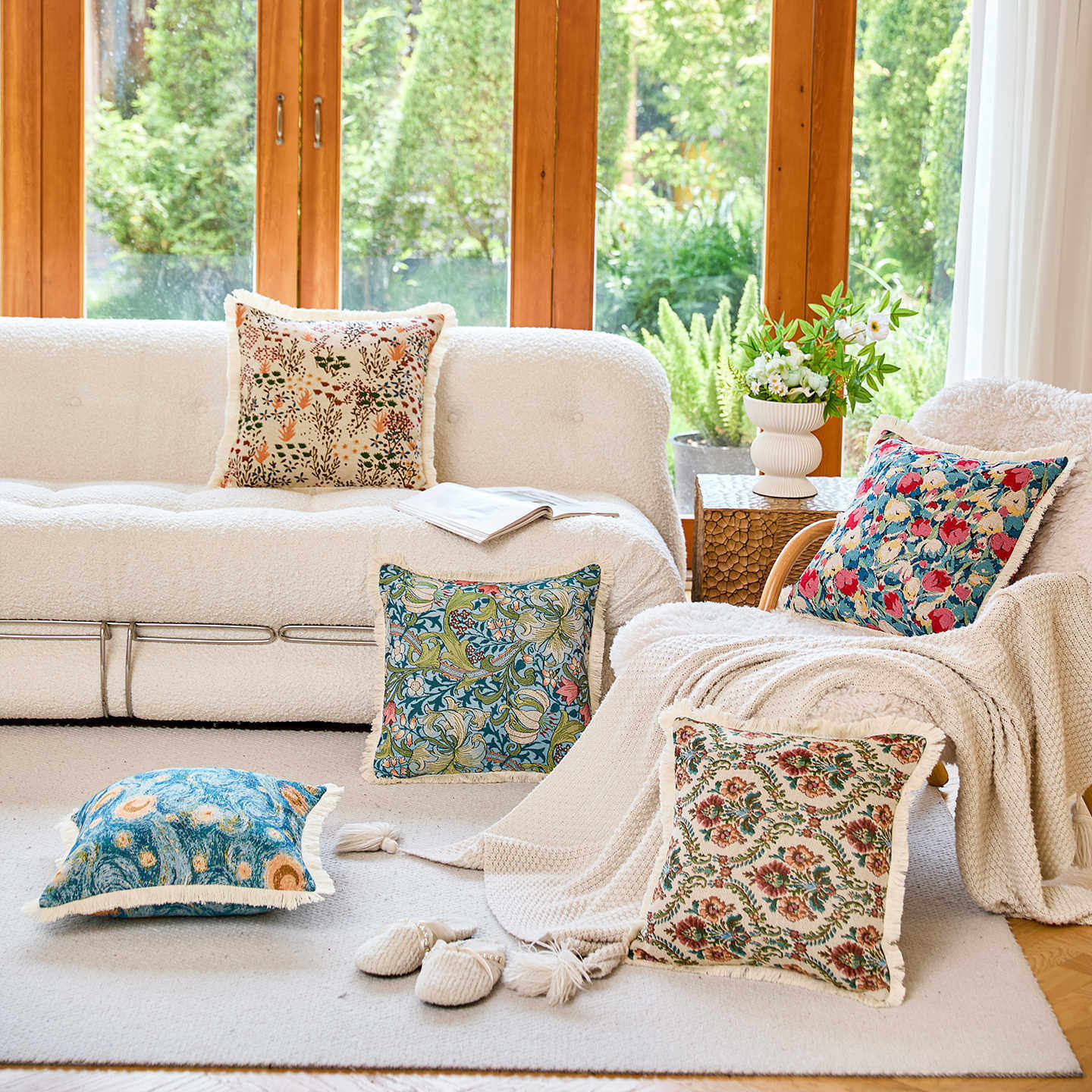 田园风小清新碎花棉麻抱枕高级感沙发靠背床头靠垫靠枕腰枕不含芯