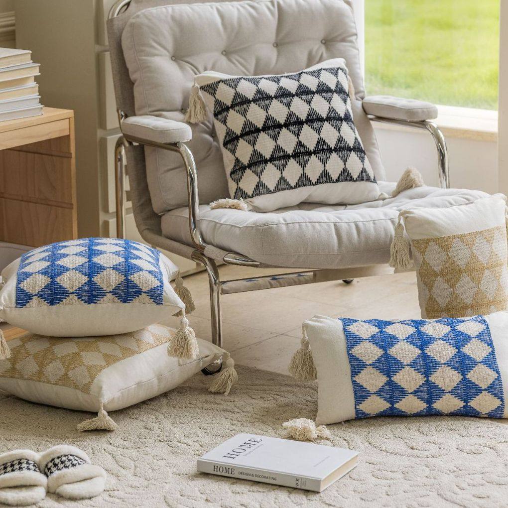 黑白格子日式北欧美式提花几何沙发抱枕靠客厅靠枕椅子汽车不含芯,居家布艺,抱枕被,淘宝优惠券,粉丝福利购,淘宝优惠卷