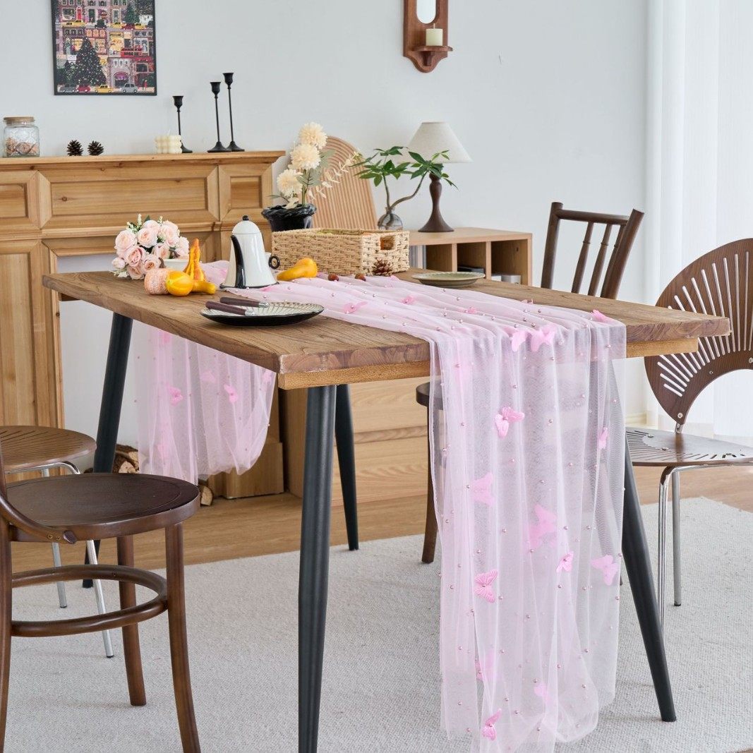 粉底珠绣蝴蝶蕾丝桌旗蝴蝶订珠绣花法式复古风刺绣婚礼餐装饰茶旗,居家布艺,桌旗,淘宝优惠券,粉丝福利购,淘宝优惠卷