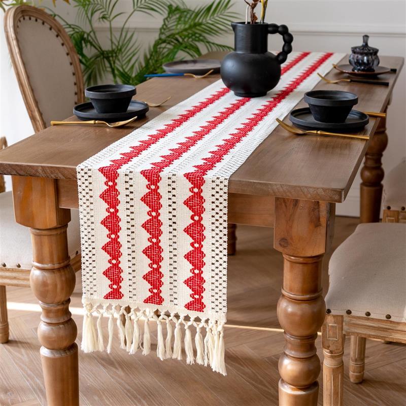 圣诞流苏桌旗跨境棉麻拼色美式聚会装饰长条红色爱心桌布结结流苏,居家布艺,桌旗,淘宝优惠券,粉丝福利购,淘宝优惠卷