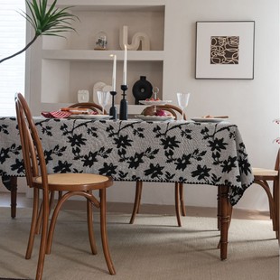 伊缦琪韵提花桌布意式花朵绣花撞色餐桌布长方形工厂直供