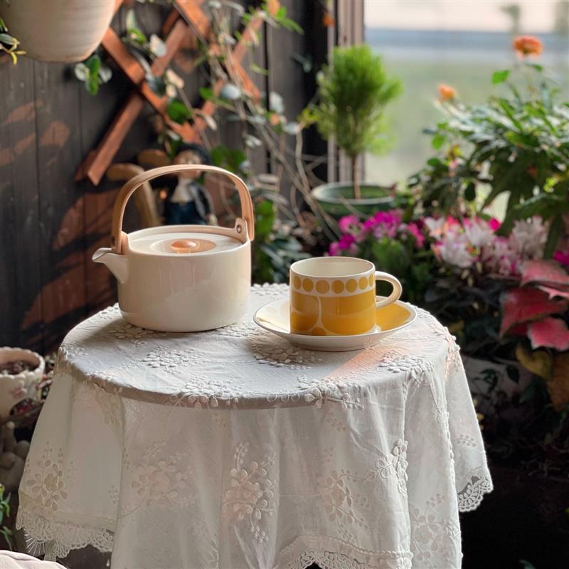 花园桌布 法式ins风白色蕾丝复古轻奢圆桌盖布餐桌布艺阳台茶几布