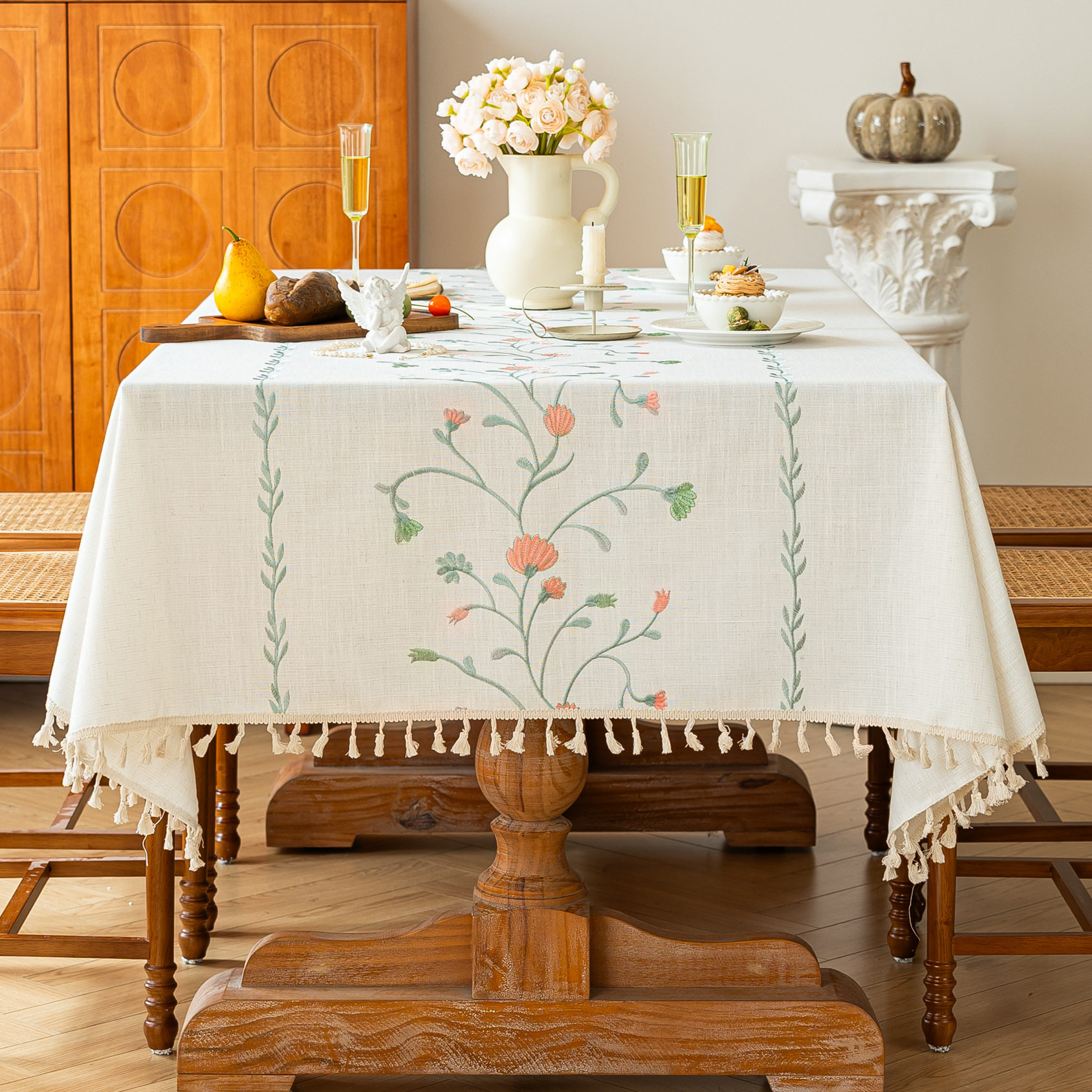 扶苏素织粉色美式家居植物花卉美观装饰茶几设计感餐聚会派对桌布,居家布艺,桌布,淘宝优惠券,粉丝福利购,淘宝优惠卷