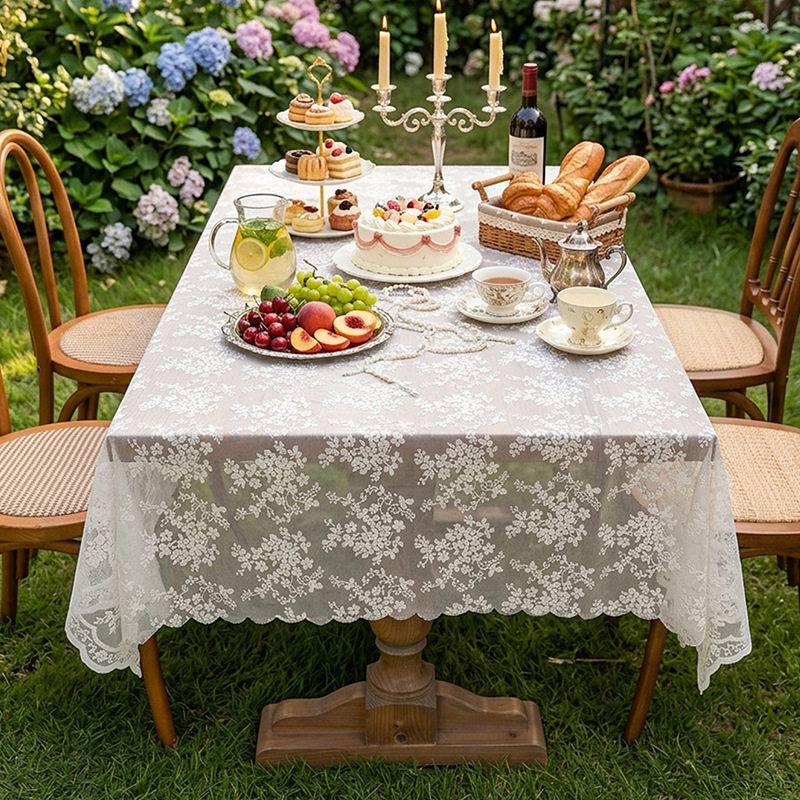 爆款砖红色碎花台布餐桌装饰布法式田园风拍照背景布蕾丝防尘装饰