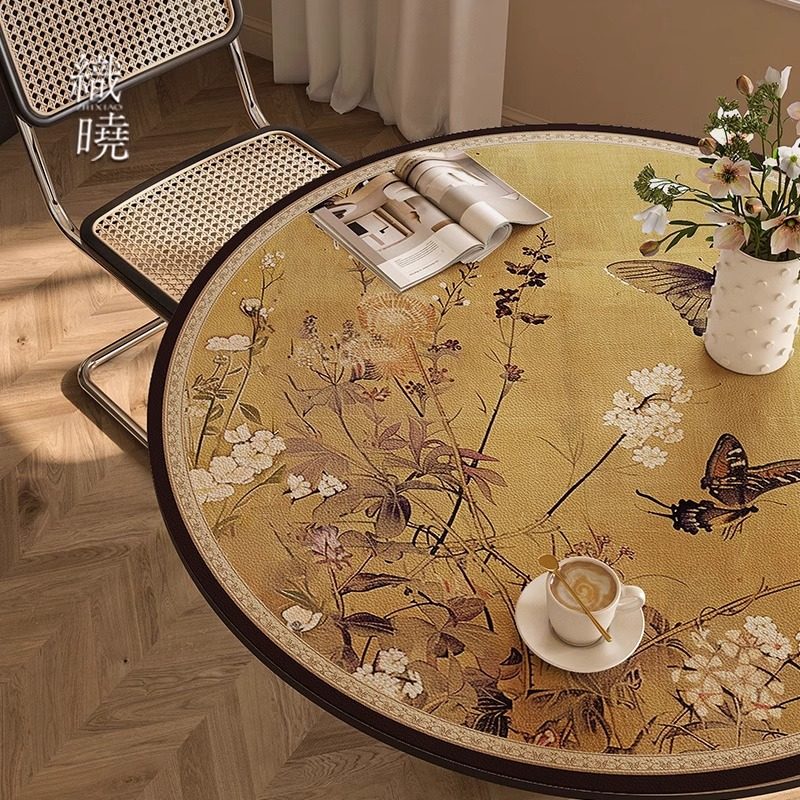 新中式圆桌垫防水防油免洗桌布隔热防烫圆形茶几台布中古风餐桌垫,居家布艺,茶几垫,淘宝优惠券,粉丝福利购,淘宝优惠卷