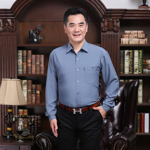中老年男薄长袖衬衫夏季蚕丝冰丝爷爷衬衣大码宽松真丝爸爸装上衣