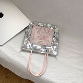 mini波点亮片手提小方包小众设计帆布包高级感单肩斜挎包通勤包女