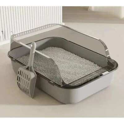 Semi-Enclosed Cat Litter Box Splashproof Kitten Toilet Tray