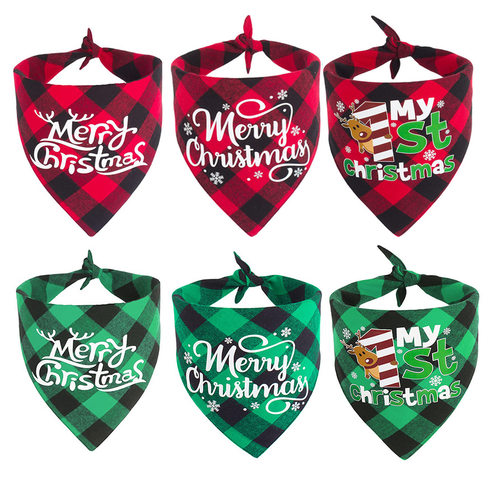 Christmas Triangle Towel Dog Saliva Towel Cat Scarf Plaid Sa