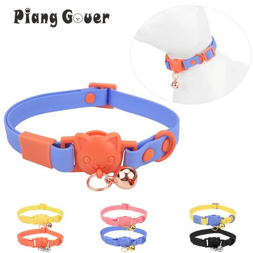 PVC Cute Cat Collar With Small Bell Waterproof Catroon Kitte