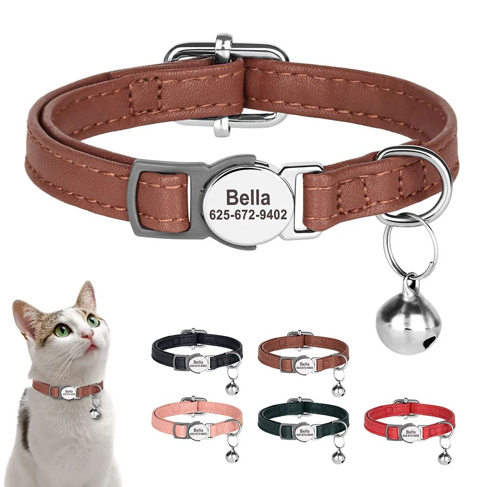 Cat Collar PU Leather Cats Collars Necklace Safety Breakaway