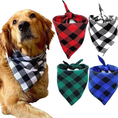 Dog Bandanas Large Pet Scarf Bandana For Dog Cotton Plaid Wa