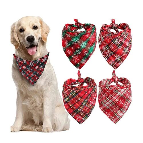 Dog Bandanas Large Pet Scarf Christmas Snow Print Dog Cotton