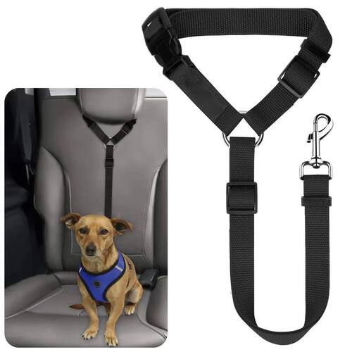 Solid Color Two-in-one Pet Car Seat Belt Nylon Lead Leash Ba