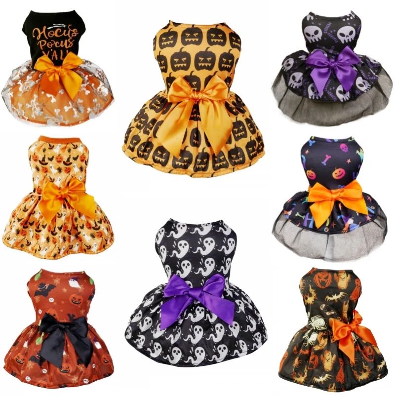 Fashion Dog Clothes for Small Dogs Halloween Dog Dress Bow C