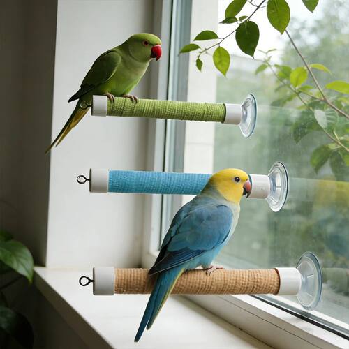 1 Set Suction Cup Bird Perch for Window Glass Mirror Portabl