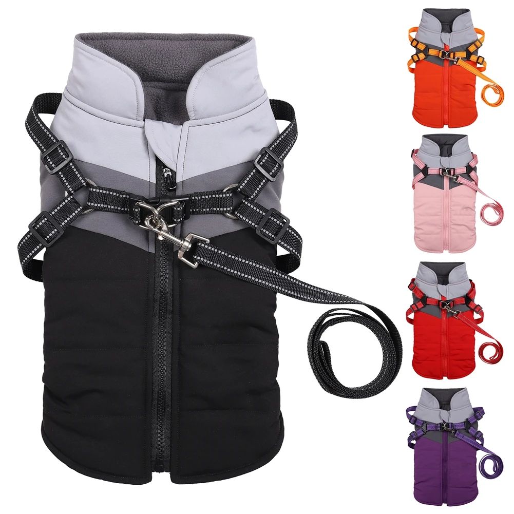 Warm Dog Coat Autumn Winter Dog Jacket with Harness Cold Wea