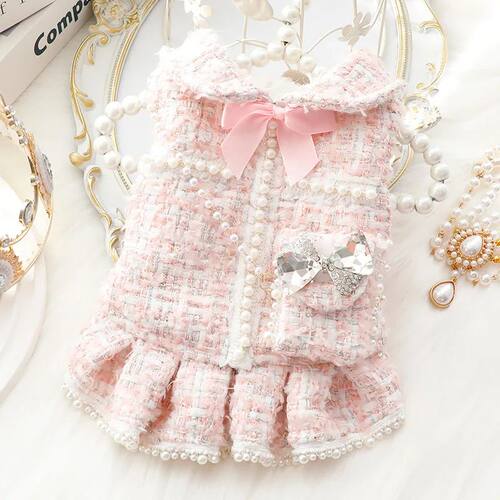 Ins New Winter Dog Clothes Cat Princess Dress Backpack PinkD