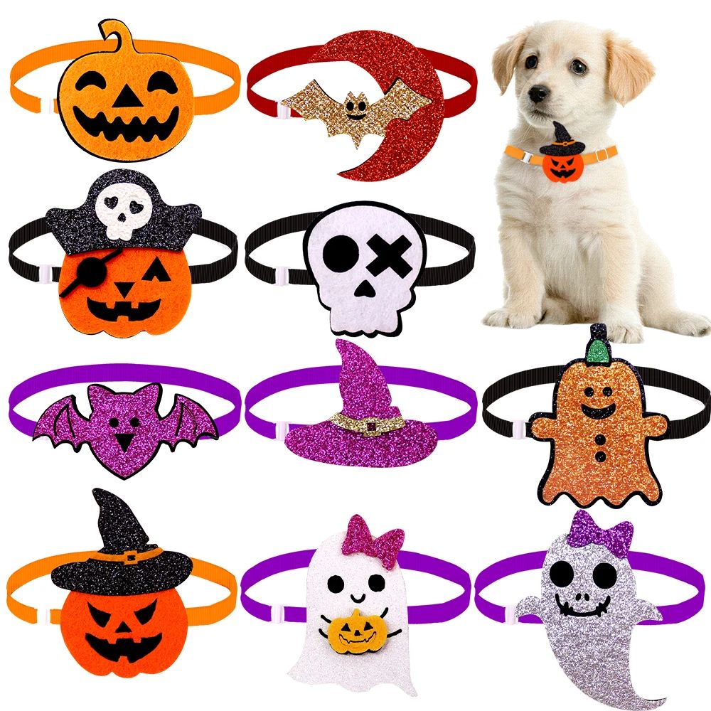 10PCS Pet Bowties For Dogs and Cats Halloween Style Dog Bow