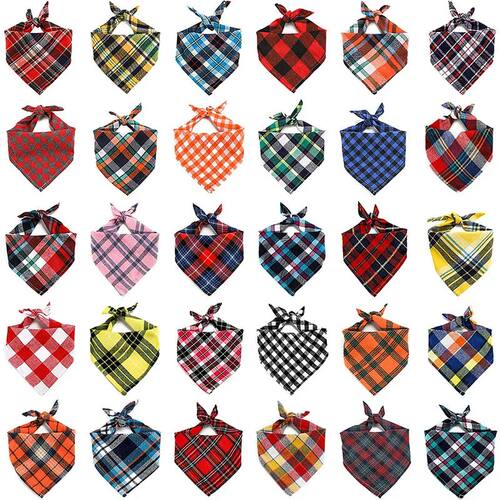Plaid Cat Dog Bandana Pet Puppy Soft Cotton Bandanas Handker