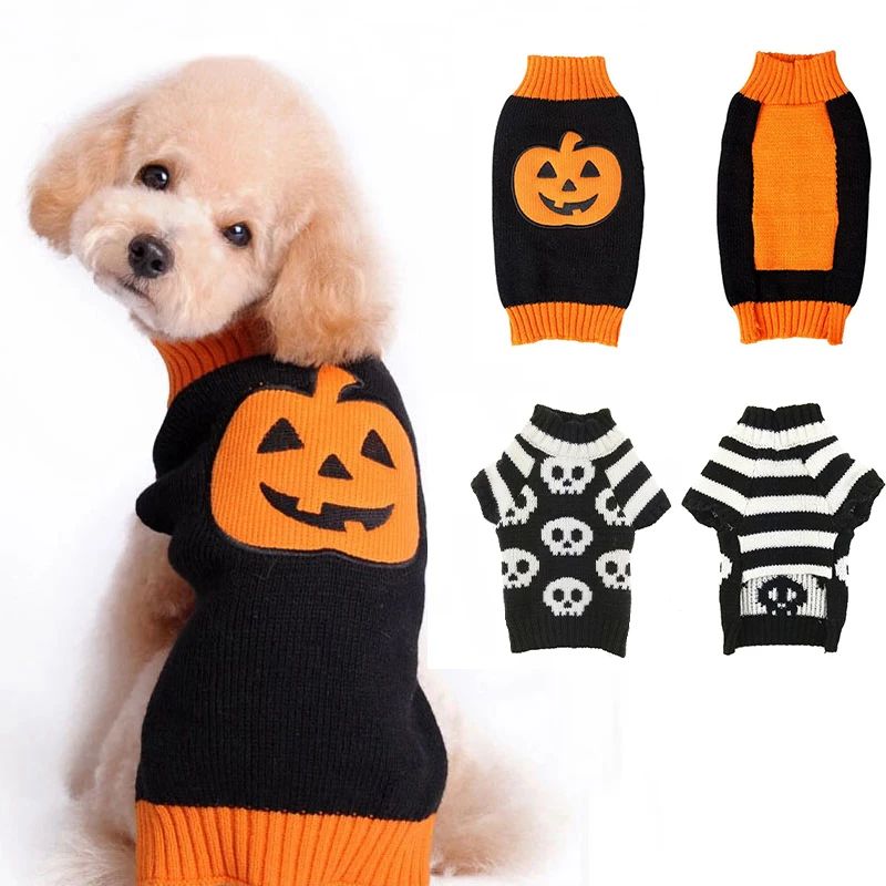 Halloween Dog Sweater Costume Skull Pumpkin Holiday Clothes
