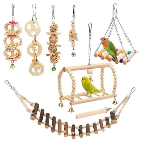 8PCS Chewing Standing Hanging Hammock Climbing Ladder Bird C