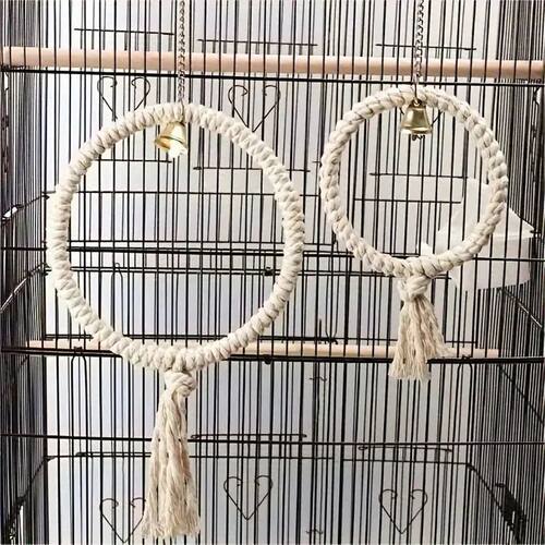 Natural Hemp Rope Bird Toy Ring with Bell Large 7.87in Small