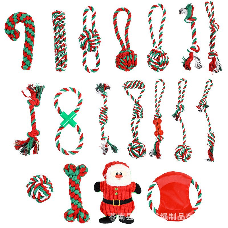 Cotton Rope Toy Combination Set Christmas Dog Toy Knot Bite-