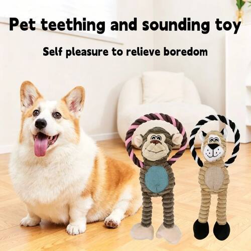 Plush Bone Dog Squeaky Toy Puppy Teething Molar Chew Toy Squ