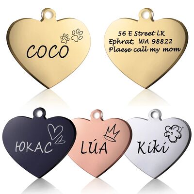 Dog ID Heart Tag Personalized Cat Collar Pendant Engraved Pe