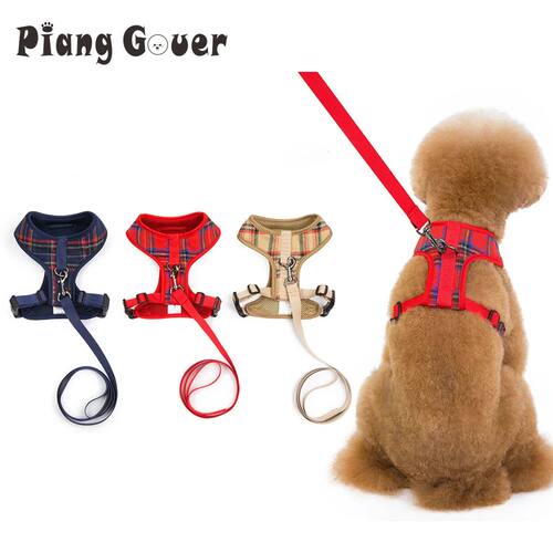 Plaid Pet Harness Leash Set for Small Dogs Puppy Cat Harness