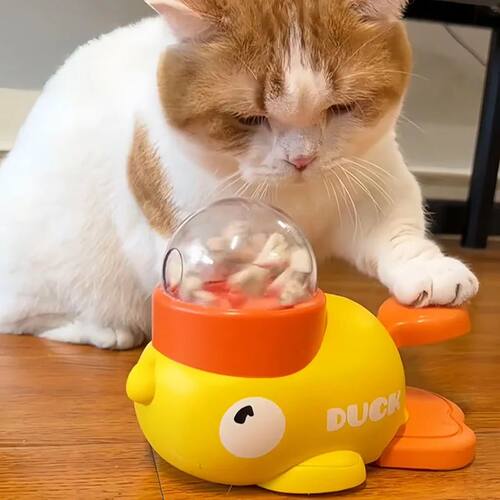 Yellow Duck-Shaped Interactive Cat Treat Dispenser Durable P