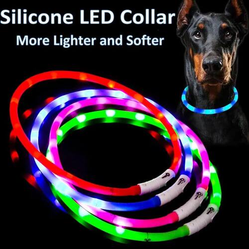 Silicone LED Dog Collar Rechargeable 3 Working Mode More Lig