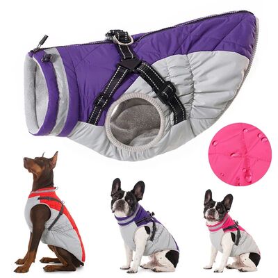 Waterproof Pet Jacket With Harness Winter Warm Dog Clothes f