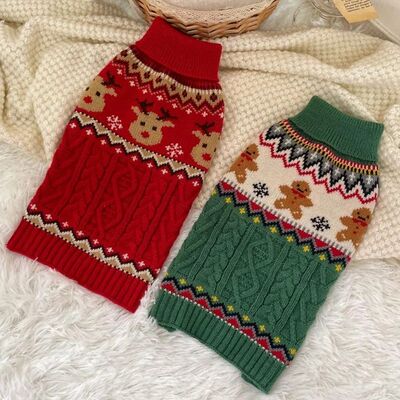 Winter Thicken Dog Sweater Christmas Print Dog Clothes Warm