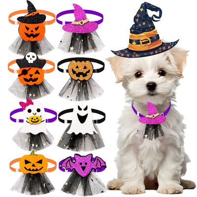 20PCS Handmade Dog Collars Halloween Party Dog Bowties Pet N