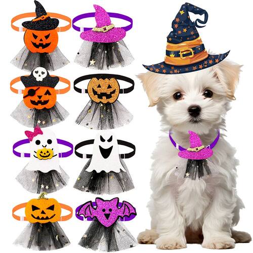 20PCS Handmade Dog Collars Halloween Party Dog Bowties Pet N