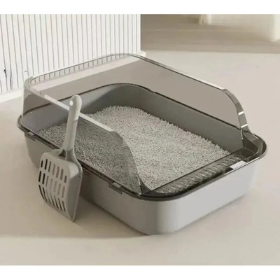 Semi-Enclosed Cat Litter Box Splashproof Kitten Toilet Tray