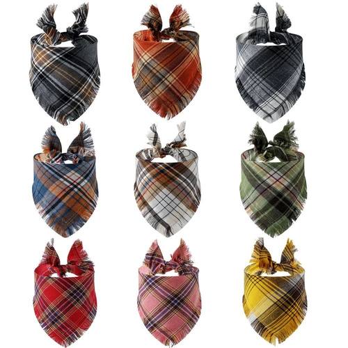 Dog Bandana Plaid Tassel Bandana Collar Pet Dog Triangle Sca