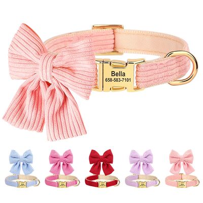Personalized Dog Collar Big Bowtie Pet Dog ID Collars Free E