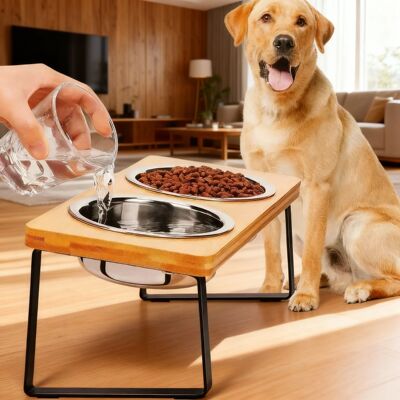 Elevated Cat Bowl Wooden 15° Tilted Raised Pet Bowl Stand w