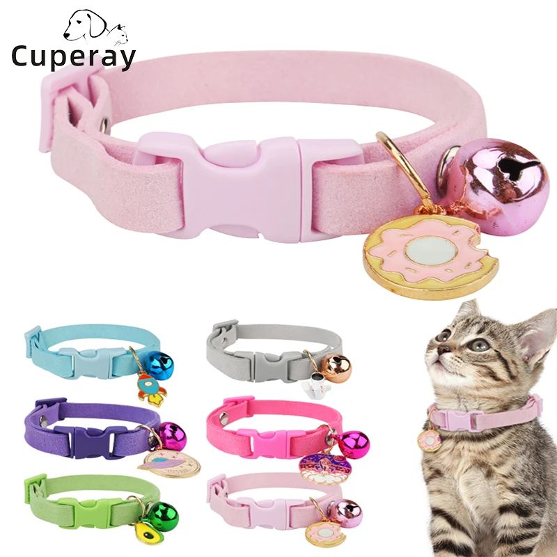 Suede Cute Cat Collar Breakaway Girl Boy Pet Collars with Be