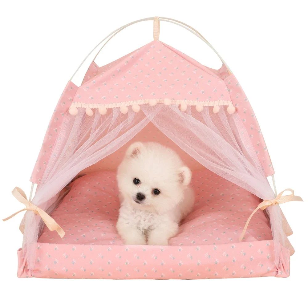 Pet Dog Tent House Floral Print Enclosed Cat Tent Bed Indoor