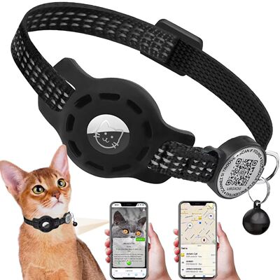 Cat GPS Collar with QR Code Tag & Airtag Case  Reflective Ap