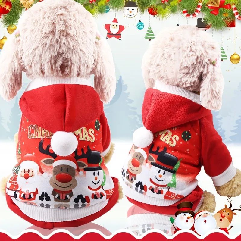 Christmas Dog Hoodies Autumn Winter Warm Coat for Small Medi